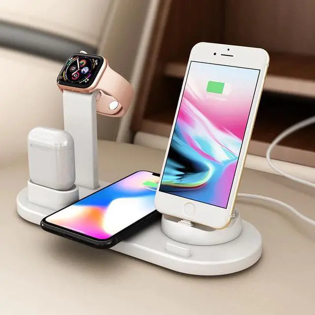 Alt view image 4 of 5 - 3 in 1 Wireless Charging Induction Charger Stand for iPhone X XS Max XR 8 Airpods Apple Watch 2 in 1 Docking Dock Station 3in1