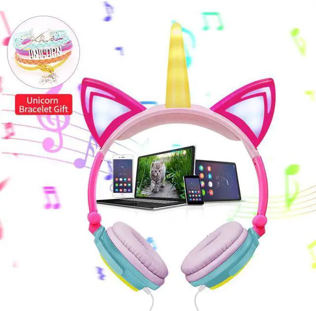 Alt view image 3 of 5 - Original Unicorn Headphones LED Flashing Children Headphone Foldable Music Wired Headphones Cat Ear Gaming Headset Kids Gifts