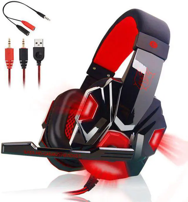 Alt view image 2 of 5 - Gaming Big Headphones with Light Mic Stereo Earphones Deep Bass for PC Computer Gamer Laptop PS4 Games audifonos gamer