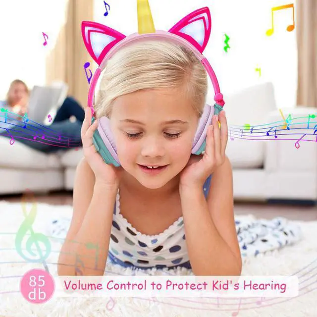 Alt view image 5 of 5 - Original Unicorn Headphones LED Flashing Children Headphone Foldable Music Wired Headphones Cat Ear Gaming Headset Kids Gifts