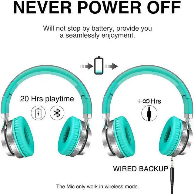 Alt view image 3 of 5 - Headphones LED Light HiFi Stereo Bluetooth Headphones Over Ear with Mic Foldable Wired/TF Headsets for PC TV Phone