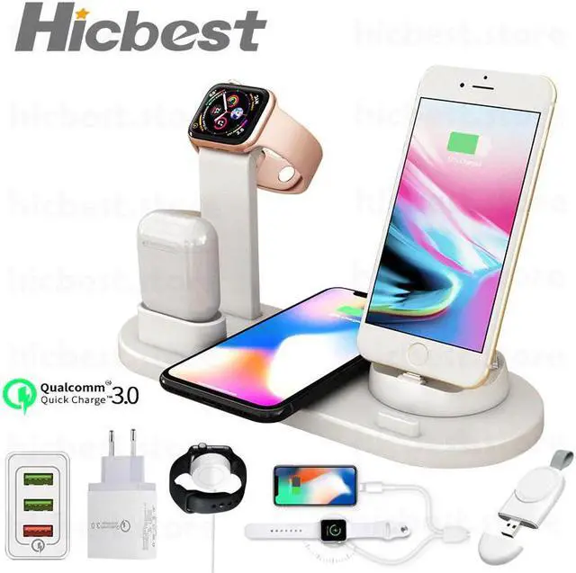 Main image of 3 in 1 Wireless Charging Induction Charger Stand for iPhone X XS Max XR 8 Airpods Apple Watch 2 in 1 Docking Dock Station 3in1