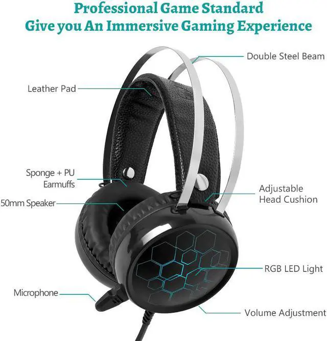 Alt view image 3 of 5 - 7.1 Gaming Headset with Microphone Headphones Surround Sound USB Wired Gamer Earphone for PC Computer Xbox One PS4 RGB Light