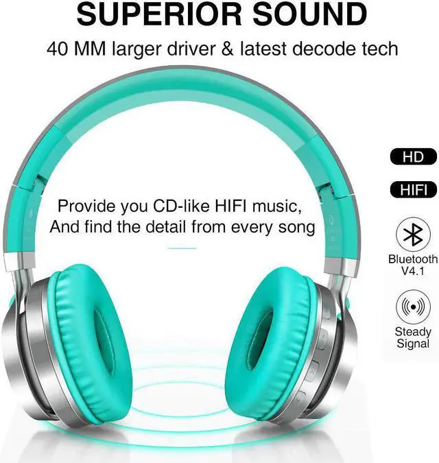 Alt view image 2 of 5 - Headphones LED Light HiFi Stereo Bluetooth Headphones Over Ear with Mic Foldable Wired/TF Headsets for PC TV Phone