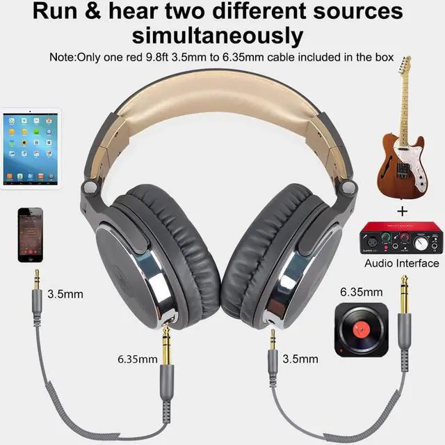 Alt view image 3 of 5 - Professional Studio DJ Headphones With Microphone Over Ear Wired HiFi Monitoring Headset Foldable Gaming Earphone For PC