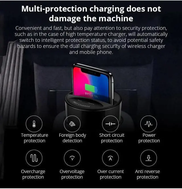 Alt view image 3 of 5 - X9 Qi Wireless Charger Car 10W Cup Holder Car Charger Stand Mount for iphone 8 X XS MAX/XR/X/8 for  10/S9/8 for