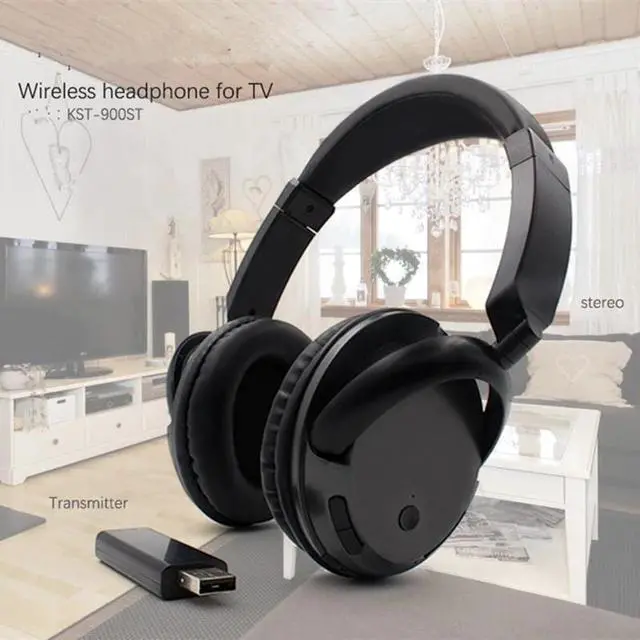 Main image of Wireless Headset For TV PC Computer MP3 TV Over-Ear Headset Support FM Function With USB Transmitter