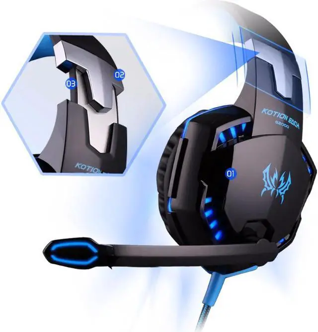 Alt view image 4 of 5 - Gaming Headset game Headphones Deep Bass Stereo Earphone with LED light  Microphone mic for PC Laptop PS4 Xbox