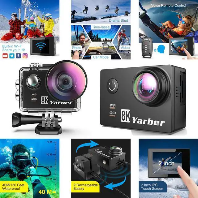 Alt view image 5 of 5 - 8K WIFI Action Camera 4K 60fps 20MP HD 40M Waterproof Action Cam APP Remote Control Motorcycle Helmet Sports Video Camera