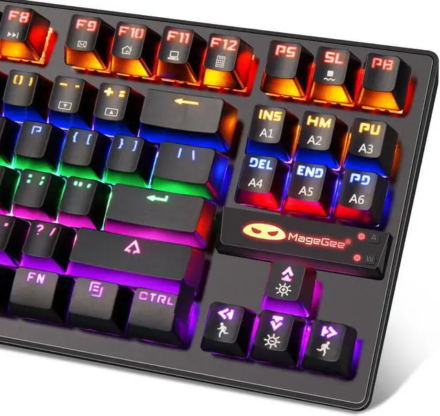 Alt view image 6 of 7 - Mechanical Keyboard 87 Keys Small Compact Multicolour Backlit -Anivia MK1 Wired USB Gaming Keyboard with Blue Switches, Metal Construction, Water Resistant for Windows MAC Laptop Game