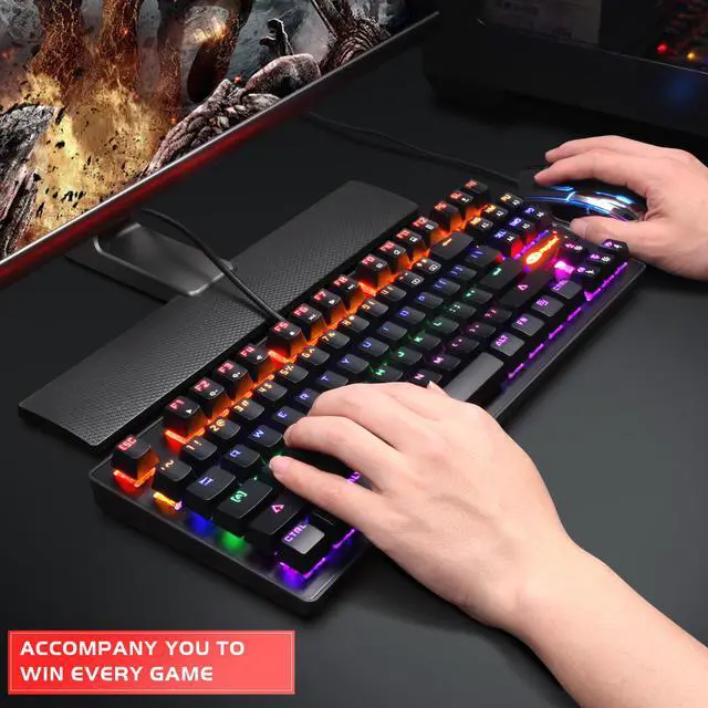 Alt view image 7 of 7 - Mechanical Keyboard 87 Keys Small Compact Multicolour Backlit -Anivia MK1 Wired USB Gaming Keyboard with Blue Switches, Metal Construction, Water Resistant for Windows MAC Laptop Game