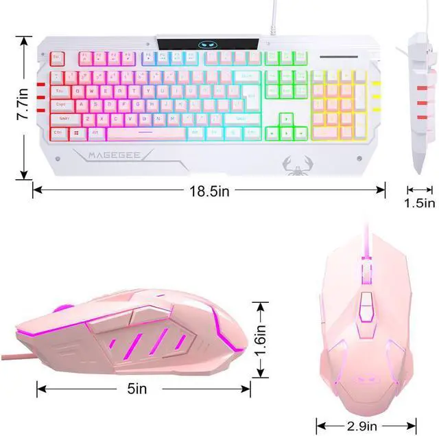 Alt view image 3 of 7 - PC Gaming Keyboard and Mouse Combo, LED  USB Keyboard and Mouse Set,  Gaming Mouse and Keyboard  Key Computer PC Gaming Keyboard with Wrist Rest-Pink GT817
