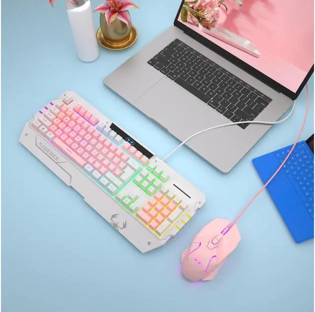 Alt view image 4 of 7 - PC Gaming Keyboard and Mouse Combo, LED  USB Keyboard and Mouse Set,  Gaming Mouse and Keyboard  Key Computer PC Gaming Keyboard with Wrist Rest-Pink GT817