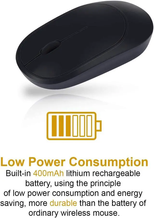 Alt view image 3 of 6 - INMISS 2.4G Rechargeable Wireless Mouse with USB Receiver, Portable Ultra-Thin Noiseless Mouse for Notebook, PC, Laptop, Computer, MacBook – Black