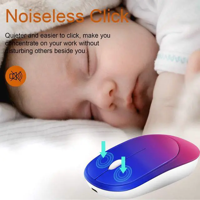 Alt view image 4 of 7 - INMISS 2.4G Rechargeable Wireless Mouse with USB Receiver, Portable Ultra-Thin Noiseless Mouse for Notebook, PC, Laptop, Computer, MacBook - Gradient