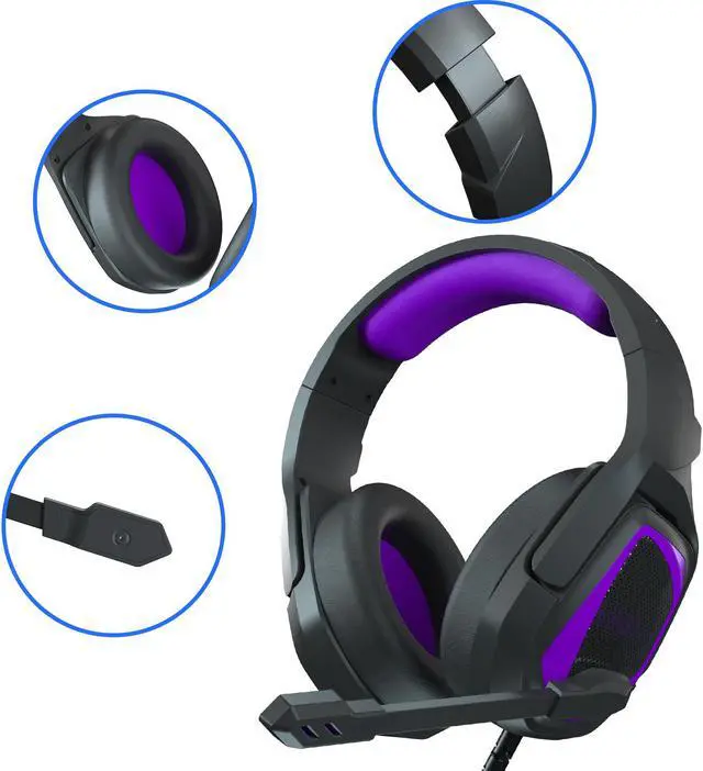Alt view image 3 of 5 - Gaming Headset PS4 Headset Soft Memory Earmuffs Over Ear Headphones with Mic Stereo Bass Surround for PS4 PC Xbox One Controller Laptop Mac(Black Purple)