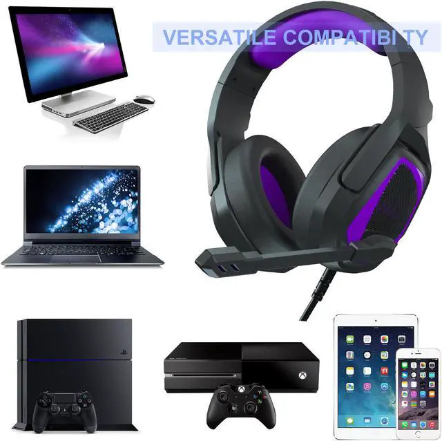 Alt view image 4 of 5 - Gaming Headset PS4 Headset Soft Memory Earmuffs Over Ear Headphones with Mic Stereo Bass Surround for PS4 PC Xbox One Controller Laptop Mac(Black Purple)