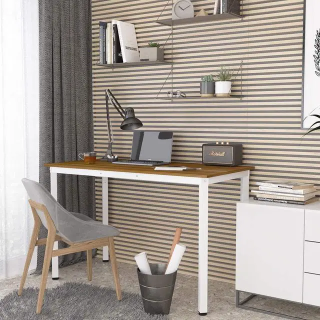 Alt view image 4 of 7 - INMISS Computer Desk 39 inch Small Size PC Table for Home Office, Sturdy Gaming Writing Desk Workstation Dining Table Black Metal Frame Walnut