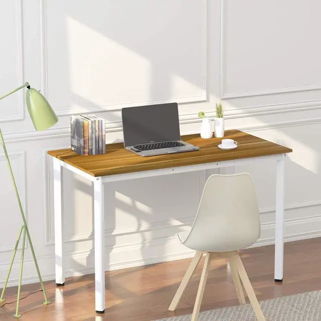 Alt view image 2 of 7 - INMISS Computer Desk 39 inch Small Size PC Table for Home Office, Sturdy Gaming Writing Desk Workstation Dining Table Black Metal Frame Walnut