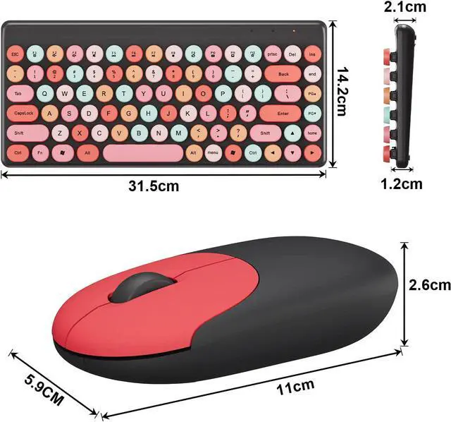 Alt view image 2 of 5 - Wireless Mini Keyboard and Mouse Combo 86 Keys Colorful Retro Round Key Caps 2.4GHz Computer Keyboards with Mouse for PC/Computer/Laptop/Desktop/Note/Mac(Black-Colorful)