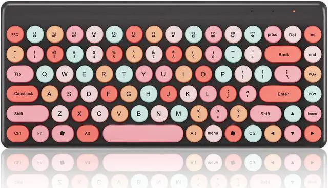 Alt view image 3 of 5 - Wireless Mini Keyboard and Mouse Combo 86 Keys Colorful Retro Round Key Caps 2.4GHz Computer Keyboards with Mouse for PC/Computer/Laptop/Desktop/Note/Mac(Black-Colorful)