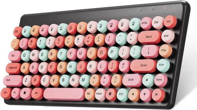 Alt view image 5 of 5 - Wireless Mini Keyboard and Mouse Combo 86 Keys Colorful Retro Round Key Caps 2.4GHz Computer Keyboards with Mouse for PC/Computer/Laptop/Desktop/Note/Mac(Black-Colorful)