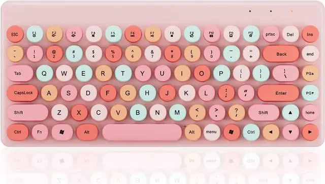 Alt view image 2 of 6 - Wireless Mini Keyboard and Mouse Combo Colorful Retro Round Key Caps 2.4GHz Computer Keyboards 86 Keys with Mouse for PC/Computer/Laptop/Desktop/Note/Mac(Pink-Colorful)