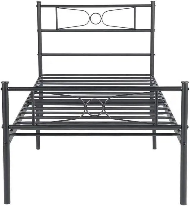 Alt view image 3 of 6 - Twin Size Bed Frame, Metal Bed Frame for Teenagers, No Box Spring Needed Single Bed Platform Mattress Foundation with Storage Headboard/Footboard for Student (Black)