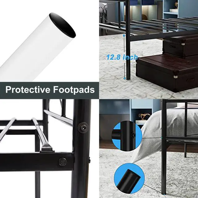 Alt view image 5 of 6 - Twin Size Bed Frame, Metal Bed Frame for Teenagers, No Box Spring Needed Single Bed Platform Mattress Foundation with Storage Headboard/Footboard for Student (Black)