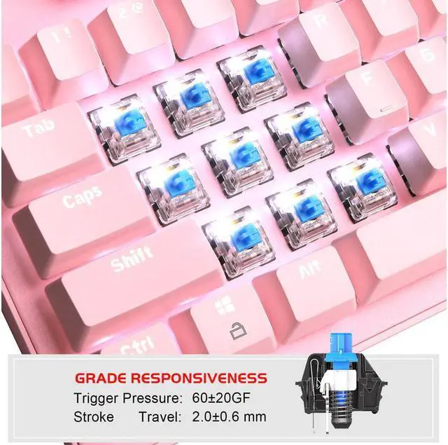 Alt view image 7 of 7 - PC Mechanical Gaming Keyboard--Pink LED Backlight-Compact Mechanical Keyboard 87 Keys, Metal Mechanical Keyboard, USB with Blue Cable Switch Keyboards