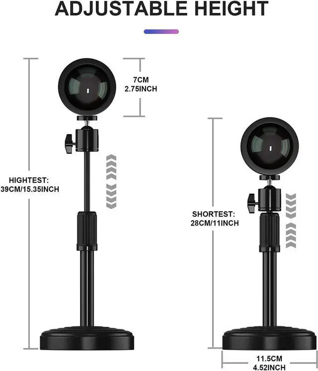 Alt view image 5 of 6 - Rainbow Projection Lamp, 360 Degree Rotation Sunset lamp, Retractable Night Light Projector Led Lamp, Sunset Projection Lamp for Home Party Living Room Bedroom Decor