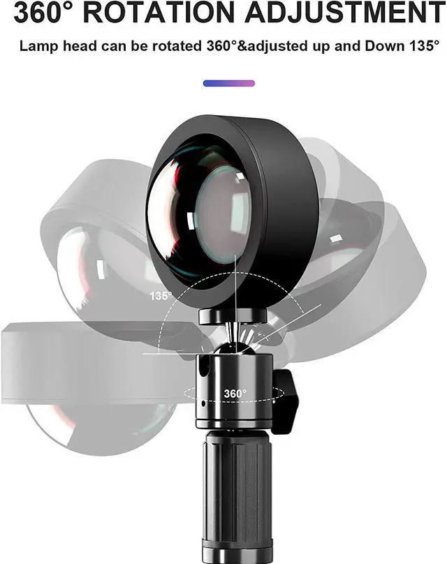Alt view image 4 of 6 - Rainbow Projection Lamp, 360 Degree Rotation Sunset lamp, Retractable Night Light Projector Led Lamp, Sunset Projection Lamp for Home Party Living Room Bedroom Decor
