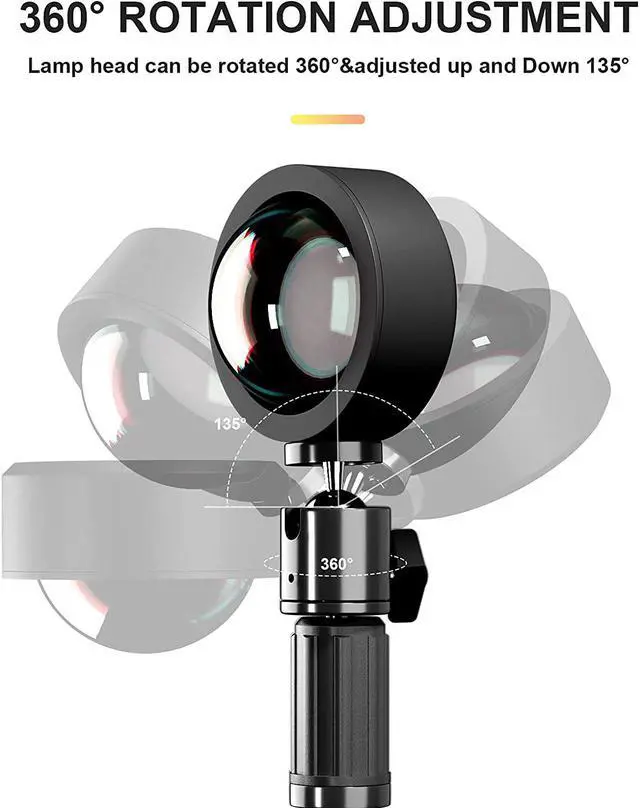 Alt view image 4 of 6 - Sunrise Lamp, 360 Degree Rotation Rainbow Projection Lamp, Retractable Night Light Projector Led Lamp, Adjustable Bracket Sunset Projection Lamp for Home Living Room Bedroom Decor