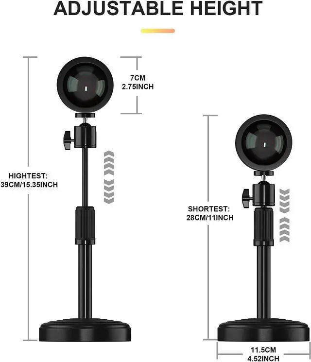 Alt view image 5 of 6 - Sunrise Lamp, 360 Degree Rotation Rainbow Projection Lamp, Retractable Night Light Projector Led Lamp, Adjustable Bracket Sunset Projection Lamp for Home Living Room Bedroom Decor