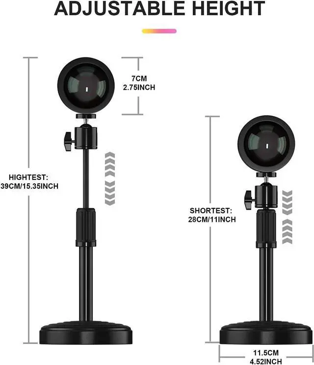 Alt view image 5 of 7 - Sunset Lamp,360 Degree Rotation Projection Lamp, Retractable Night Light Projector Led Lamp, Adjustable Bracket Projection Lamp for Home Living Room Bedroom Decor