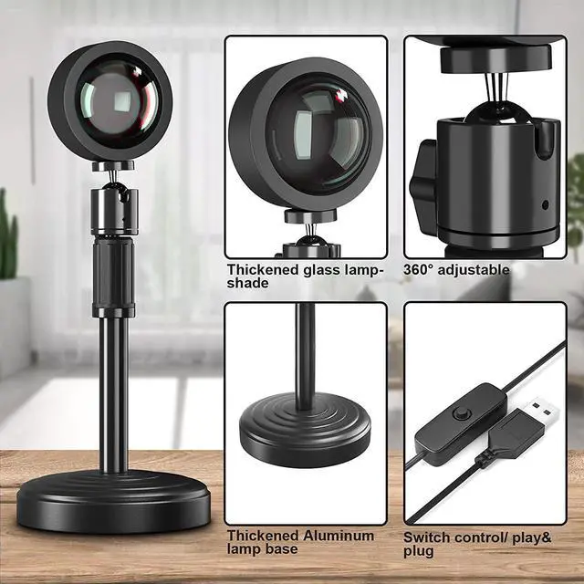 Alt view image 6 of 7 - Sunset Red Lamp 360 Degree Rotation Projection Lamp Retractable Night Light Projector Led Lamp, Adjustable bracket Sunset Projection Lamp for Home Party Living Room Bedroom Decor Sunset Red