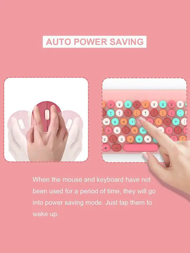 Alt view image 5 of 6 - Wireless Mini Keyboard and Mouse Combo Colorful Retro Round Key Caps 2.4GHz Computer Keyboards 86 Keys with Mouse for PC/Computer/Laptop/Desktop/Note/Mac(Pink-Colorful)
