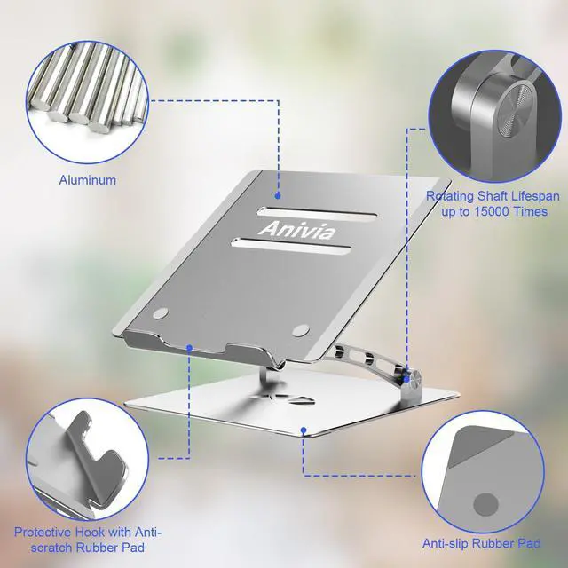 Alt view image 5 of 7 - Adjustable Laptop Stand Metal Holder Portable Aluminum Computer Riser Ergonomic Laptops Elevate Stand for Desk Compatible with 10-17" Notebook Computer Green Silver