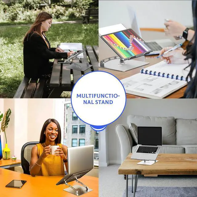 Alt view image 6 of 7 - Adjustable Laptop Stand Metal Holder Portable Aluminum Computer Riser Ergonomic Laptops Elevate Stand for Desk Compatible with 10-17" Notebook Computer Green Silver