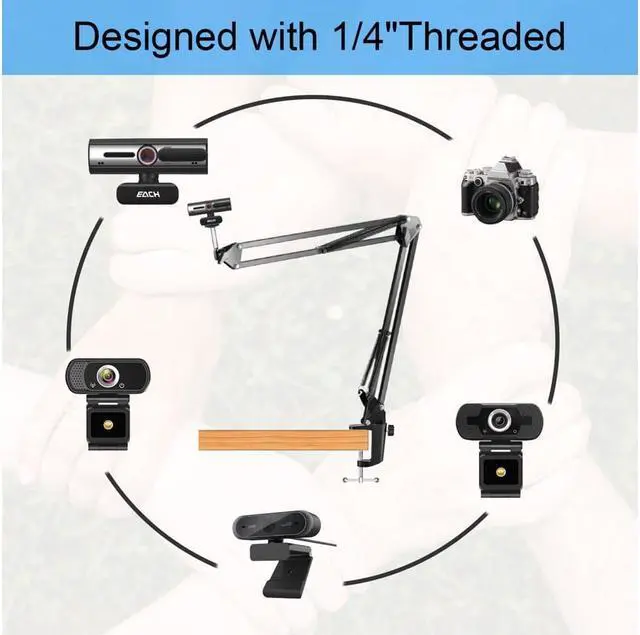 Alt view image 4 of 7 - Webcam Clamp Mount Desktop Webcam Stand 28 inch Flexible Adjustable Suspension Boom Scissor Long Arm Swivel Holder for Webcam C922 C930 C920