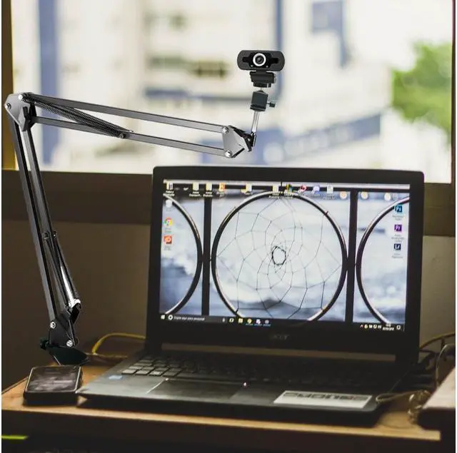Alt view image 5 of 7 - Webcam Clamp Mount Desktop Webcam Stand 28 inch Flexible Adjustable Suspension Boom Scissor Long Arm Swivel Holder for Webcam C922 C930 C920