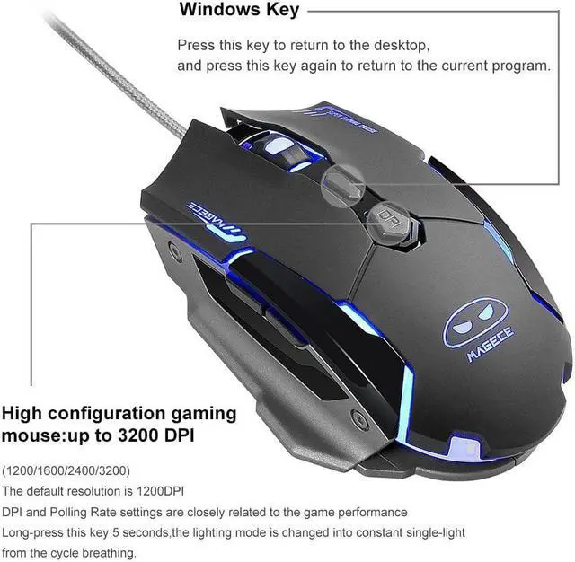 Alt view image 2 of 7 - Magece G2 Gaming Mice 3200 DPI 6 Buttons Professional Ergonomic Gaming Mouse for PC Mac Gamer