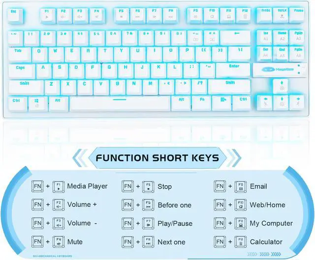 Alt view image 4 of 5 - MK1 PC Mechanical Gaming Keyboards - USB Mechanical Computer Keyboard Wired Blue Switches for MAC/PC Gamers white