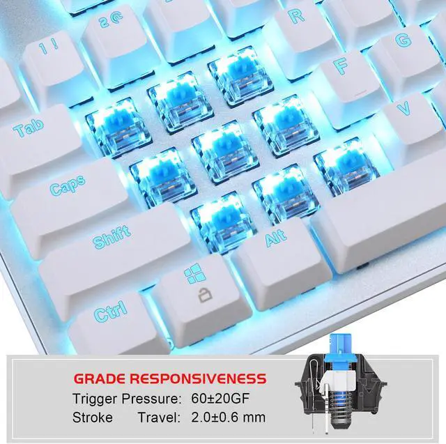Alt view image 3 of 5 - MK1 PC Mechanical Gaming Keyboards - USB Mechanical Computer Keyboard Wired Blue Switches for MAC/PC Gamers white