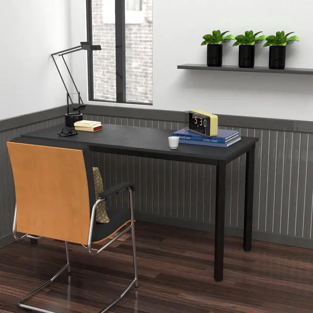 Alt view image 4 of 7 - Computer Desk 39 inch Small Size PC Table for Home Office, Sturdy Gaming Writing Desk Workstation Dining Table Black Metal Frame Black