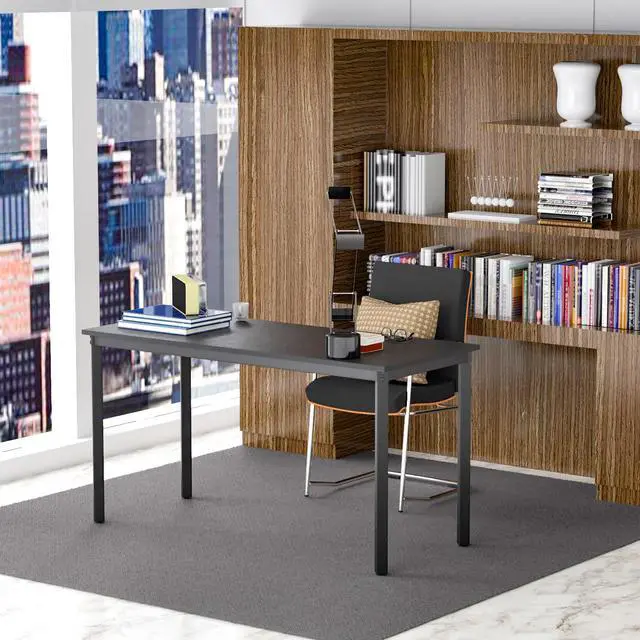 Alt view image 3 of 7 - Computer Desk 39 inch Small Size PC Table for Home Office, Sturdy Gaming Writing Desk Workstation Dining Table Black Metal Frame Black