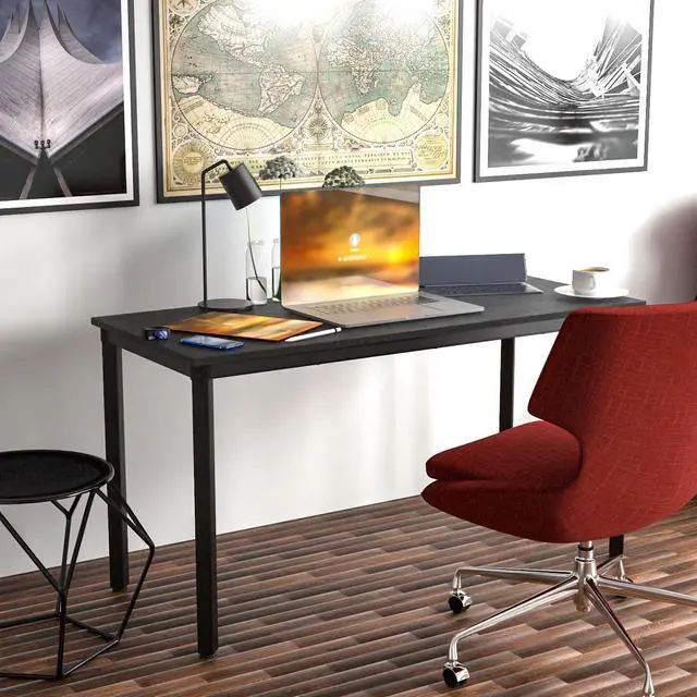 Alt view image 5 of 7 - Computer Desk 39 inch Small Size PC Table for Home Office, Sturdy Gaming Writing Desk Workstation Dining Table Black Metal Frame Black