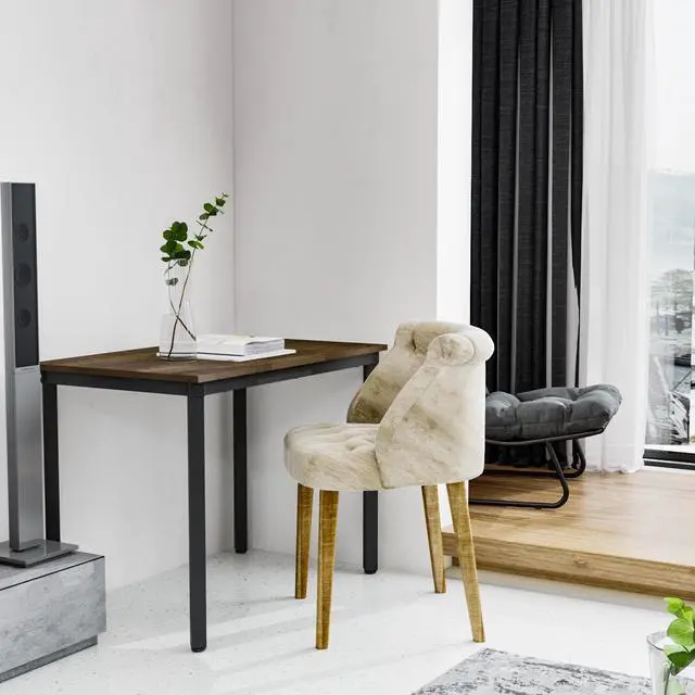 Alt view image 5 of 6 - Computer Desk 39 inch Small Size PC Table for Home Office, Sturdy Gaming Writing Desk Workstation Dining Table Black Metal Frame Boak