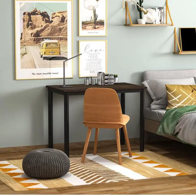 Alt view image 2 of 6 - Computer Desk 39 inch Small Size PC Table for Home Office, Sturdy Gaming Writing Desk Workstation Dining Table Black Metal Frame Boak