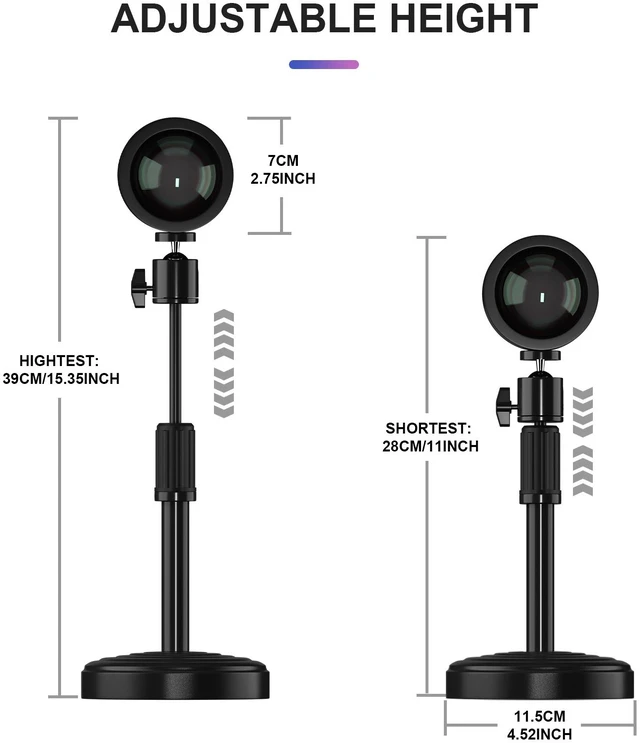 Alt view image 7 of 7 - INMISS Adjustable Height Sunset Projection Lamp 360° Rotation USB Rainbow Sunset Light Bedroom Decor for Selfie Live Stream Photography